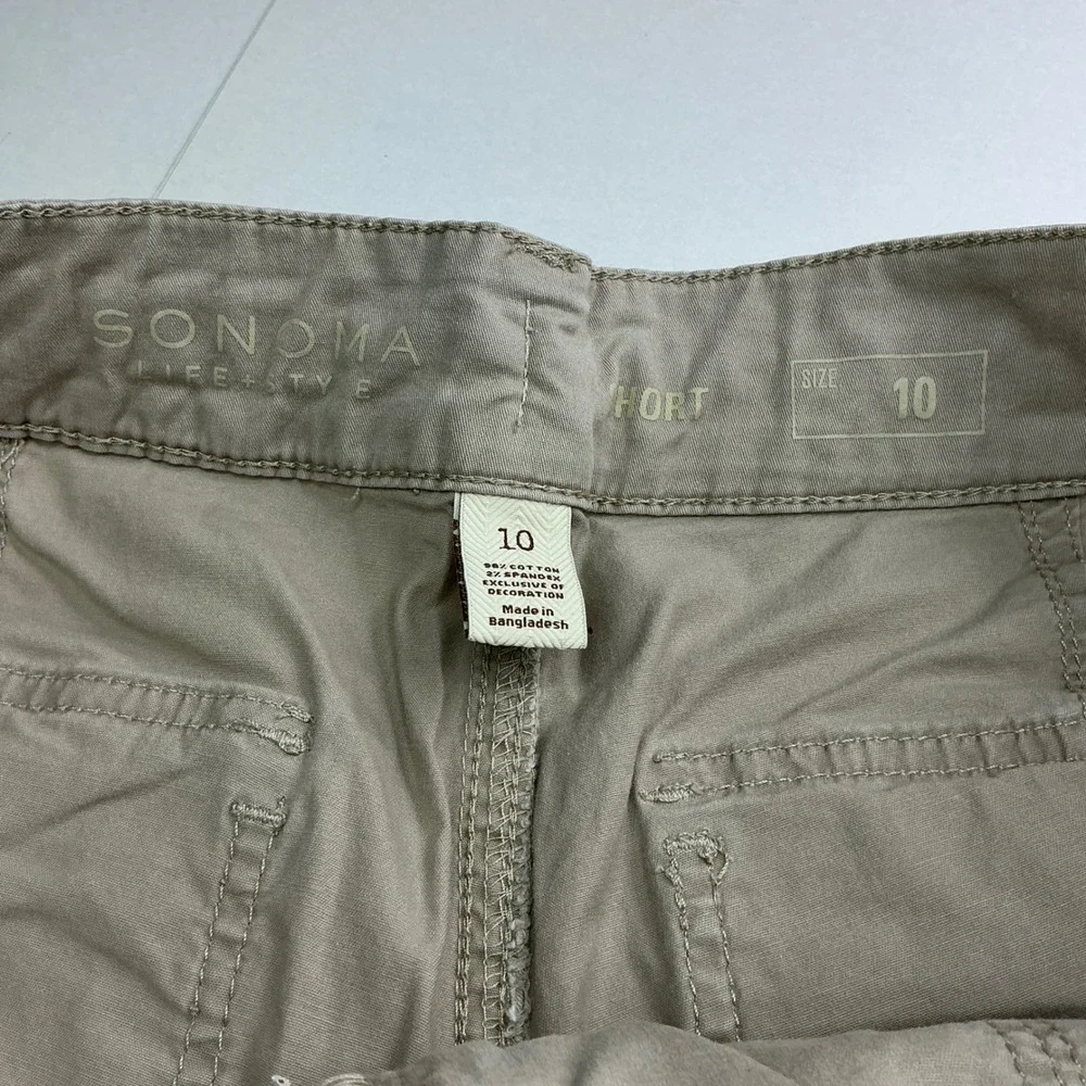Sonoma Khaki Utility Cargo Shorts Womens 10 Tan Drawstring Cotton Blend